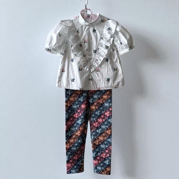 Janie and Jack Floral Ruffle Top and Floral Ponte Pant Set, Size 3T, Ivory, Mult - Picture 3 of 9